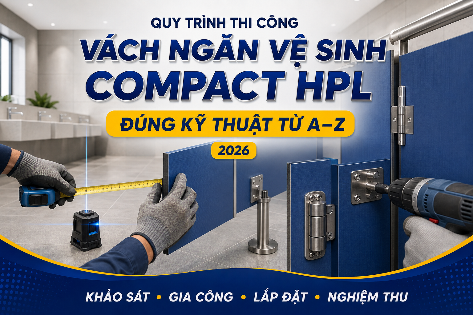 Quy Trình Thi Công Vách Ngăn Vệ Sinh Compact HPL Đúng Kỹ Thuật Từ A–Z Năm 2026
